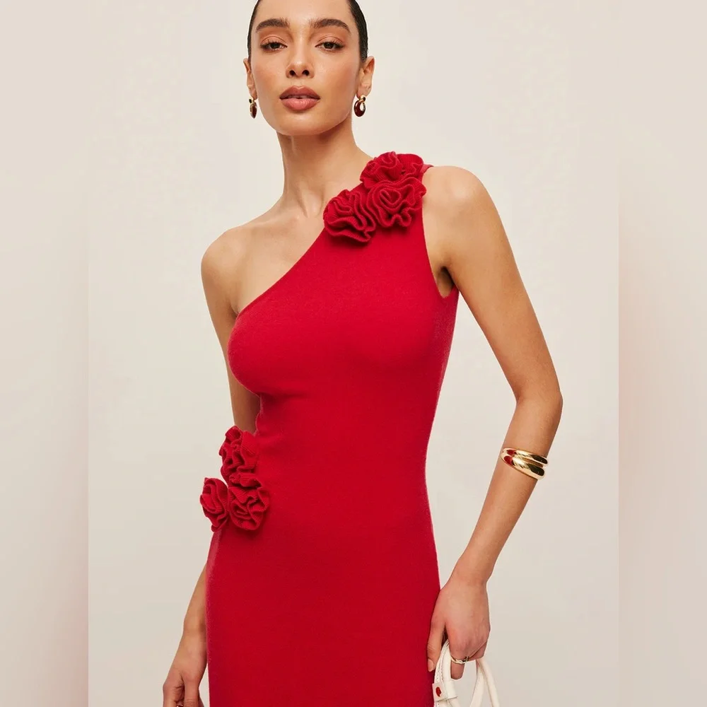 045. Commense One-Shoulder Floral Accent Dress - Picture 2 of 5